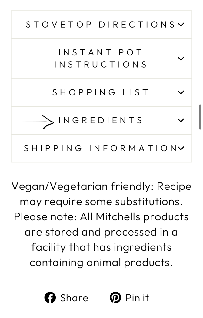 Mobile Ingredient List
